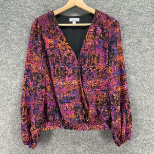 Allison Joy Blouse Women S Small Purple Geometric V-Neck Long Sleeve Lined
